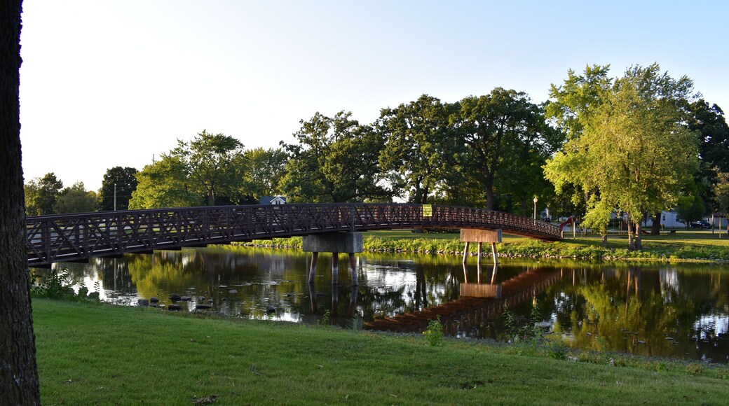 Serene View at Riverside Park, Bridge on Fox River in Burlington, WI