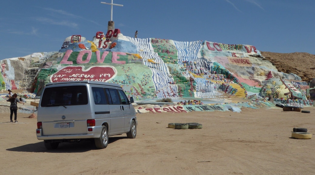 Near the entrance to Slab City. You can walk to the top. I guess it's art--depending on how you define art. But worth the visit!