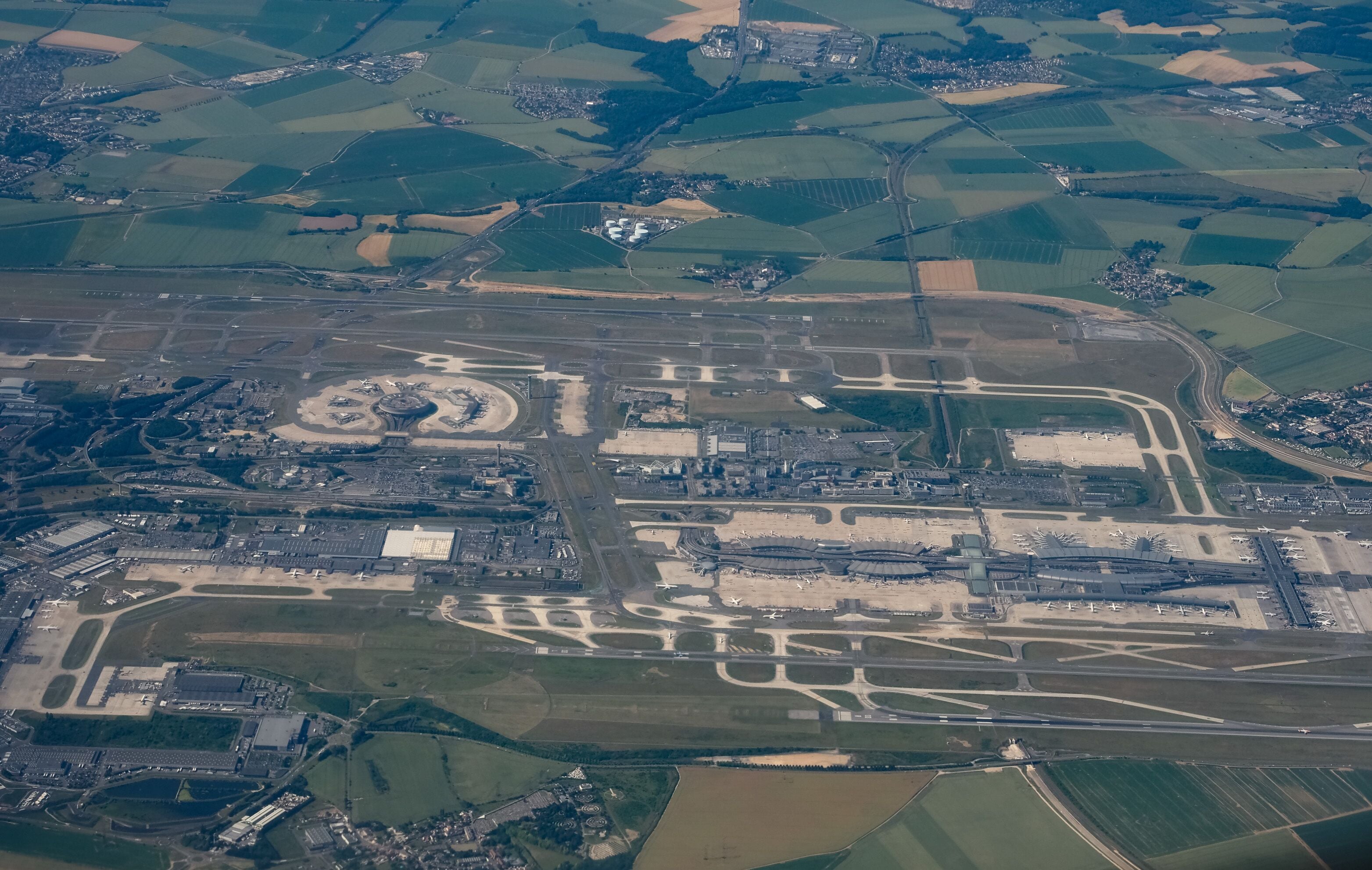 Aerial view of Charles de Gaulle airport in Paris