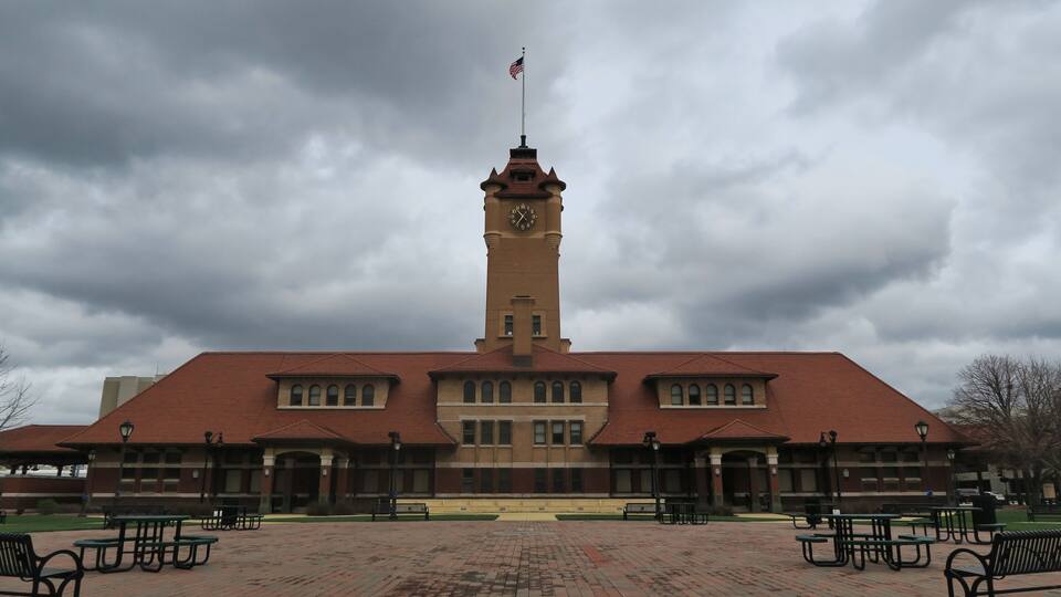 Union Station historical building facade view in Union Square Park
