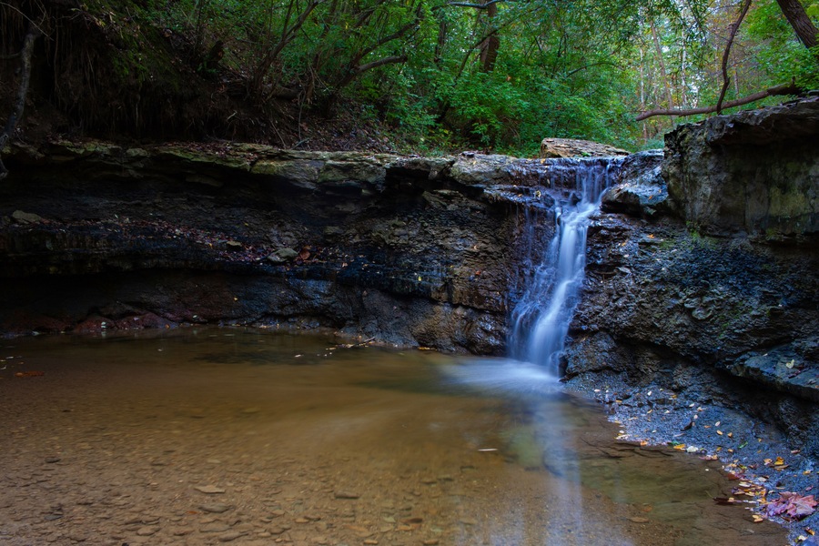 A Small Waterfall - Indy Creek In Independence Park - Marquette Heights, Illinois