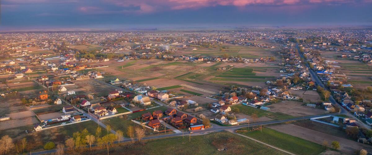 Aerial view of residential neighborhood in the Autumn.