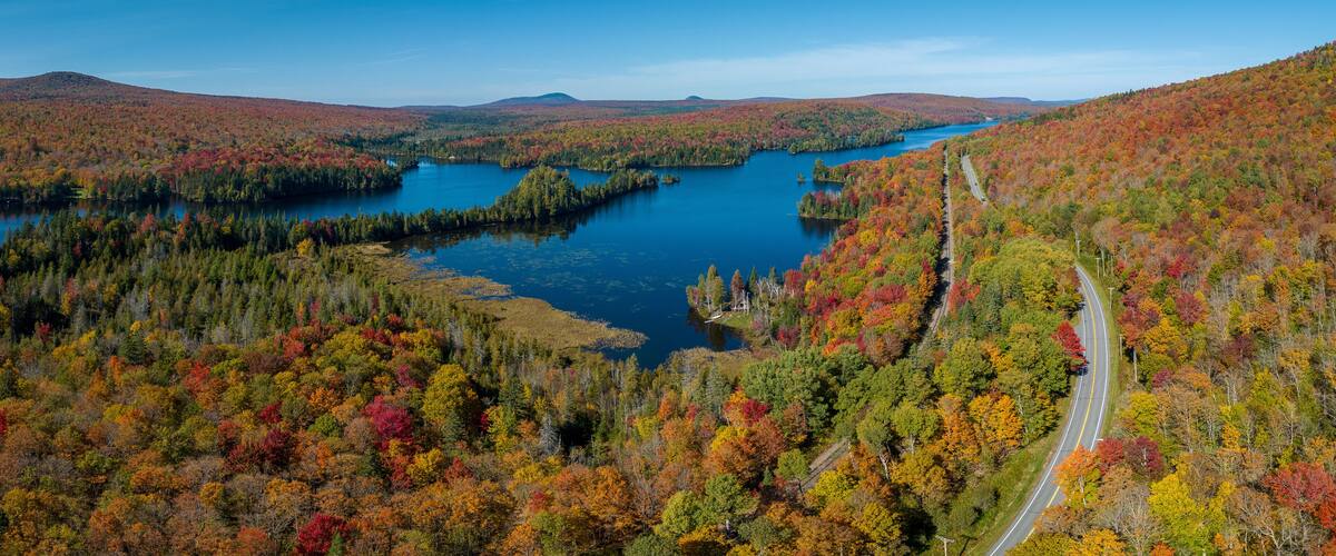 Vermont autumn landscape with lake