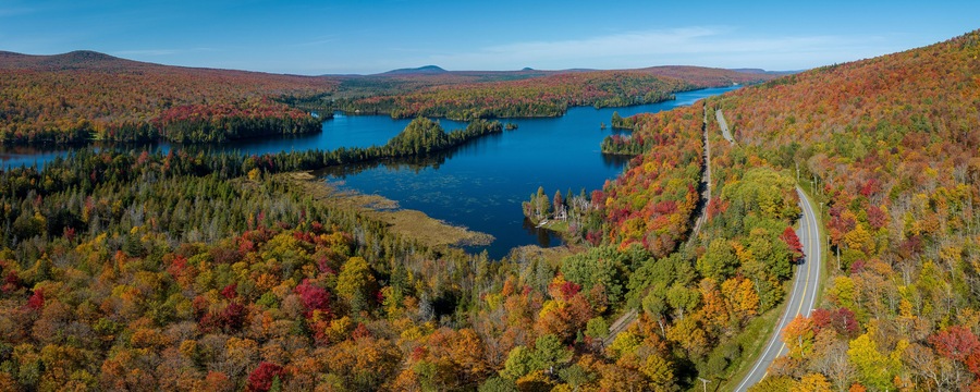 Vermont autumn landscape with lake