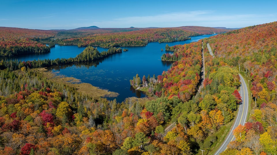 Vermont autumn landscape with lake