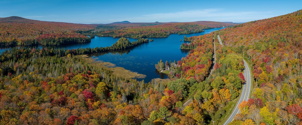 Vermont autumn landscape with lake