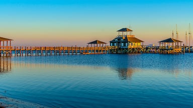 Pier plus covered picnic areas on the Gulf in Long Beach Mississippi area, late light.