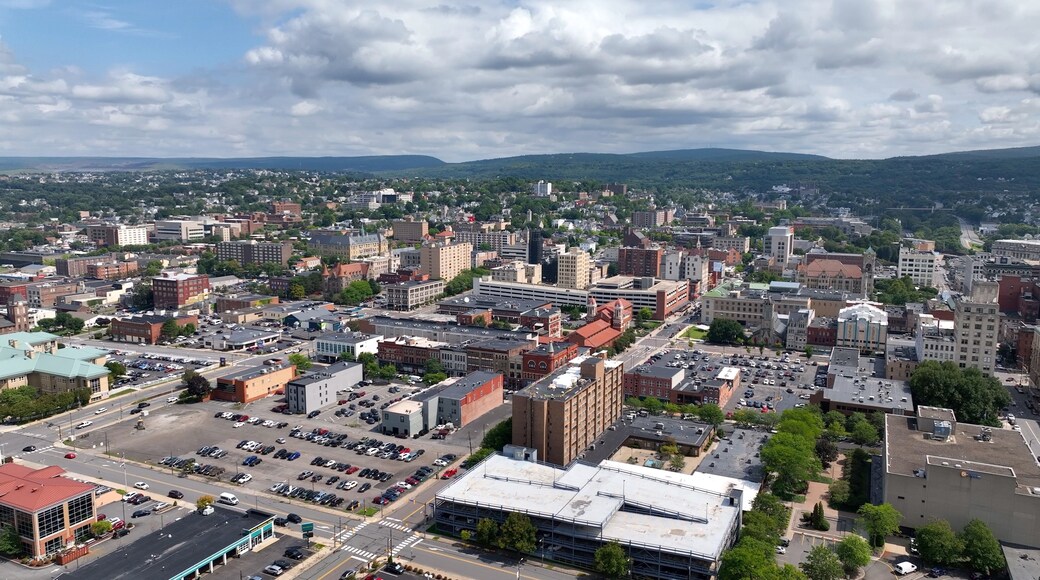 Downtown Scranton, Pennsylvania city skyline with office buildings and city streets where residents live and work known for Steamtown National Historic Site
