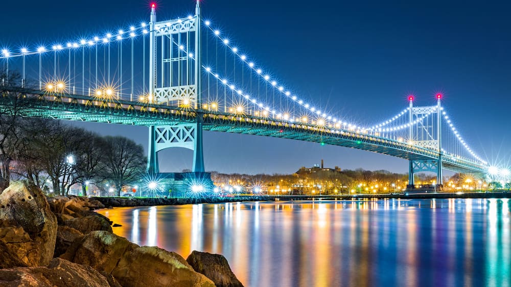 Robert F. Kennedy Bridge (aka Triboro Bridge) by night viewed from Randalls Island, New York