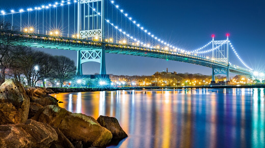 Robert F. Kennedy Bridge (aka Triboro Bridge) by night viewed from Randalls Island, New York