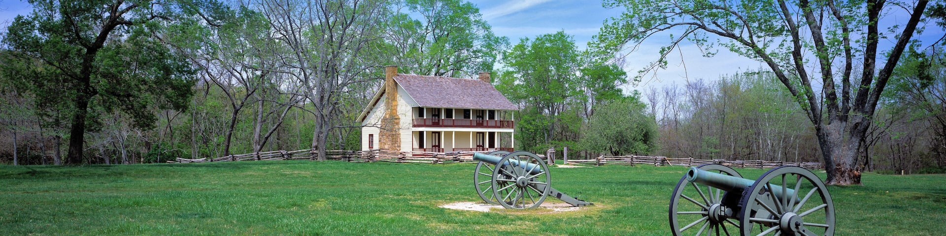 USA, Arkansas, Pea Ridge NMP. Elkhorn Tavern at the Pea Ridge NMP in Arkansas, has been reconstructed to resemble the original building.