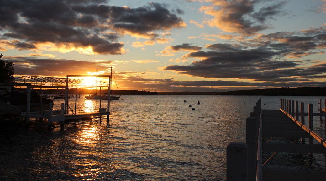 sunset over the calm lake