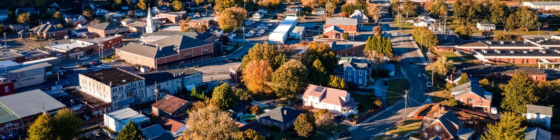 Aerial sunset during the fall in Ellijay Georgia at the Georgia Mountains