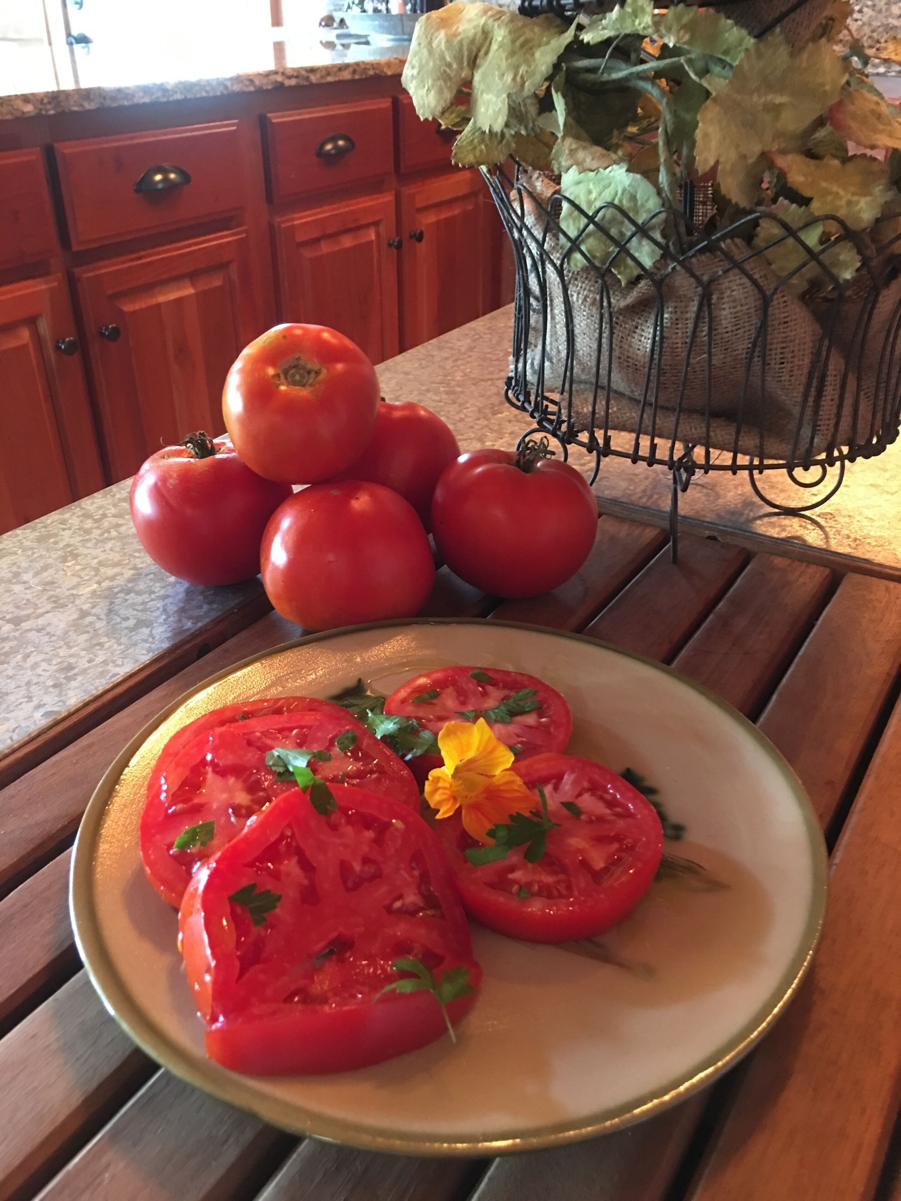 Missing fresh tomatoes, but not the heat of summer. Last year, we tried something different: tomatoes grown in hay bales. A HUGE success; will do it again.