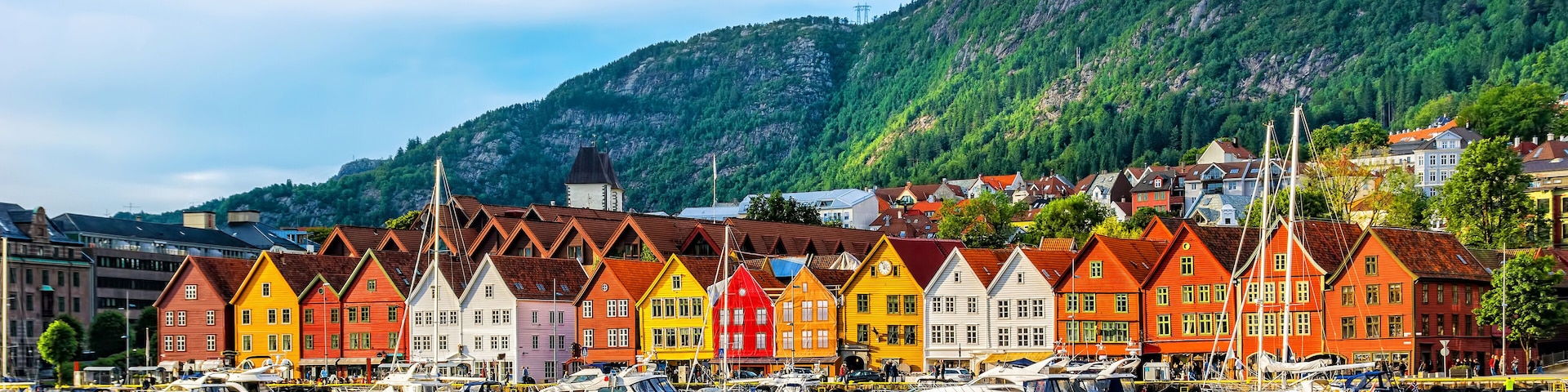 A harbor with colorful houses and boats.