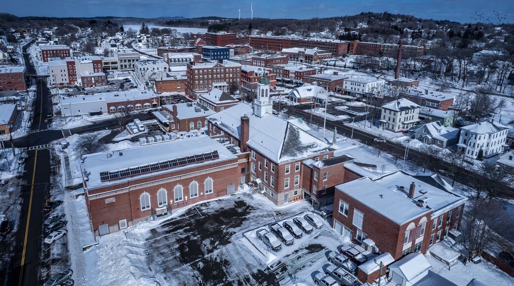 Aerial view of Gardner, Massachusetts in winter