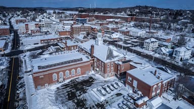 Aerial view of Gardner, Massachusetts in winter