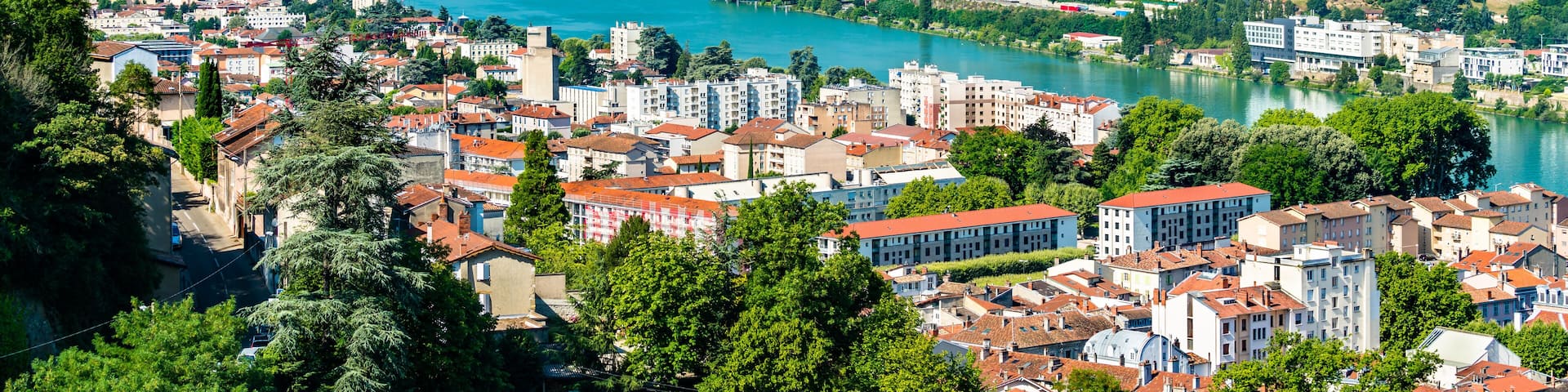 Aerial panorama of Vienne with the Rhone river in France