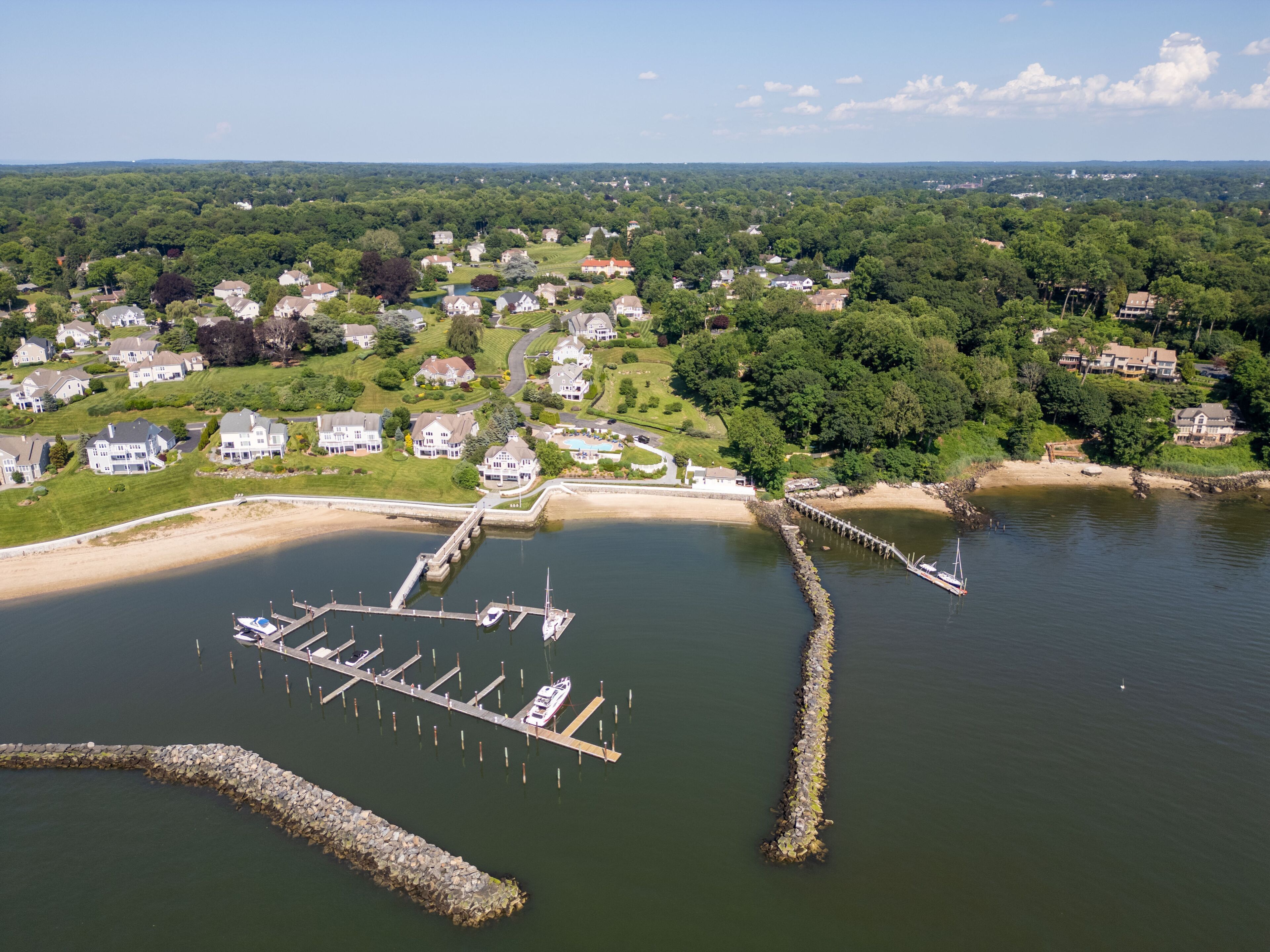 Glen Cove NY Waterfront Real Estate Sought After Beach Community Drone Photos Luxury Homes Coastal Living