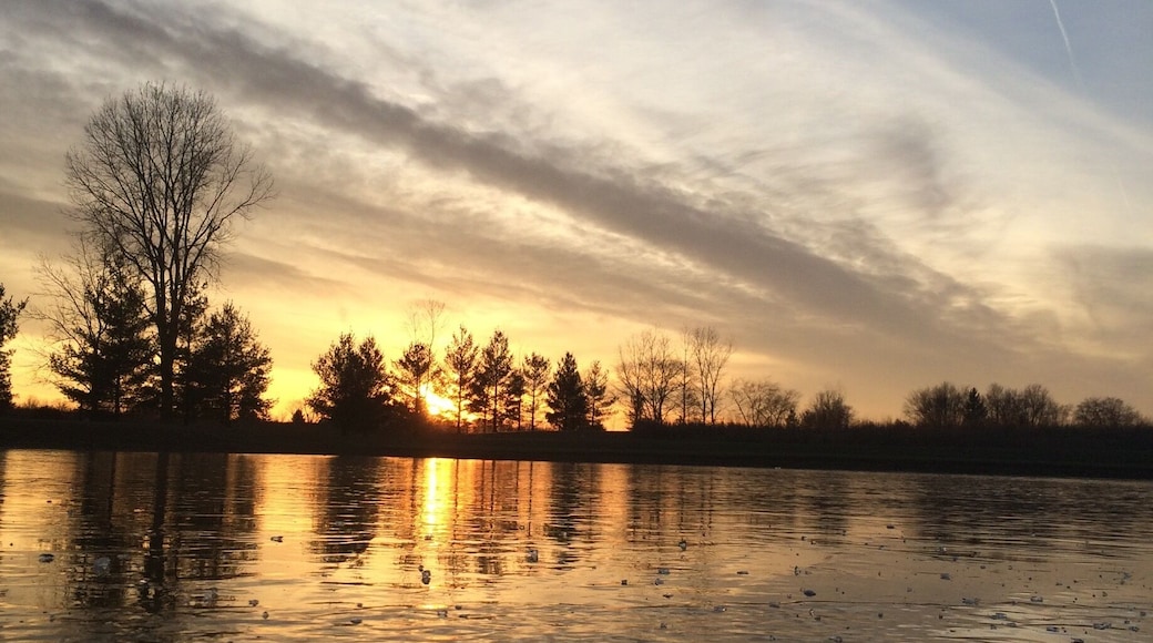 The pond at sunset, frozen 2 inches thick. #snow