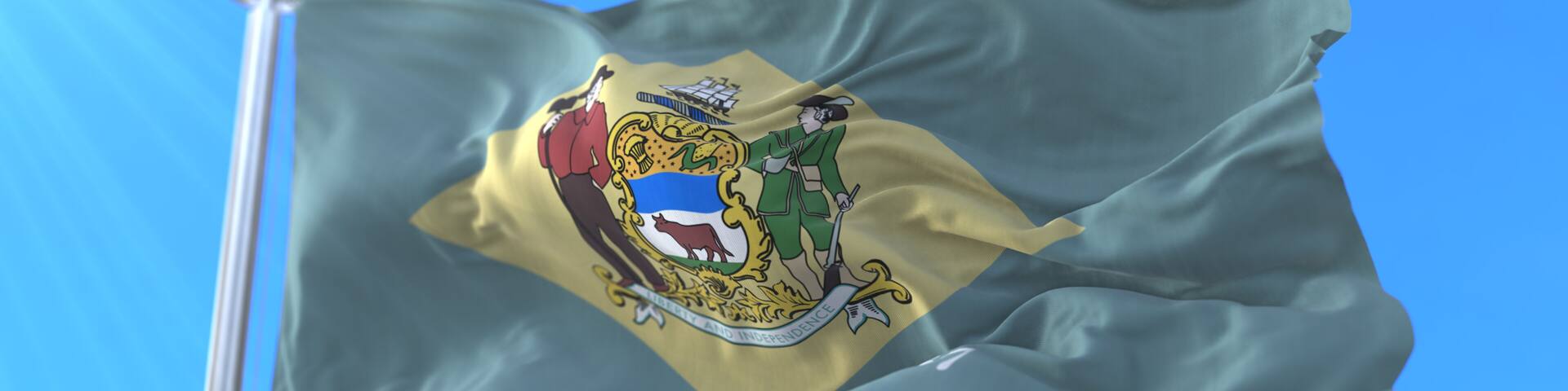 Flag of american state of Delaware, region of the United States, waving at wind