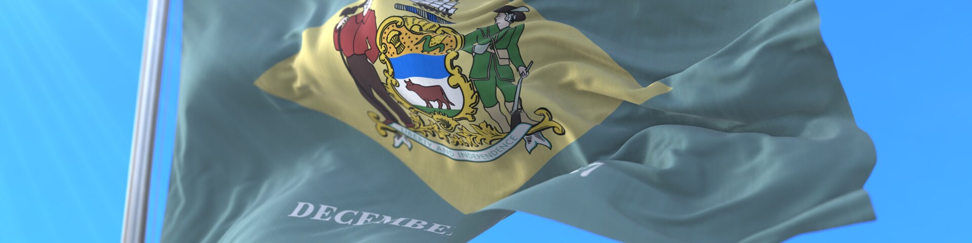 Flag of american state of Delaware, region of the United States, waving at wind