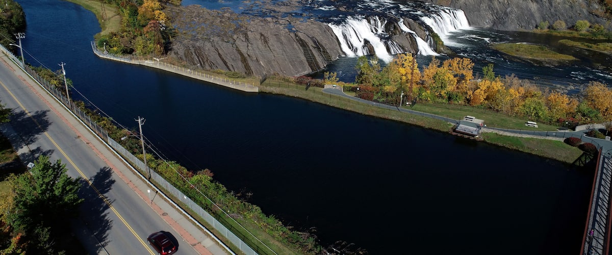 Aerial view of Cohoes Falls in Cohoes, New York