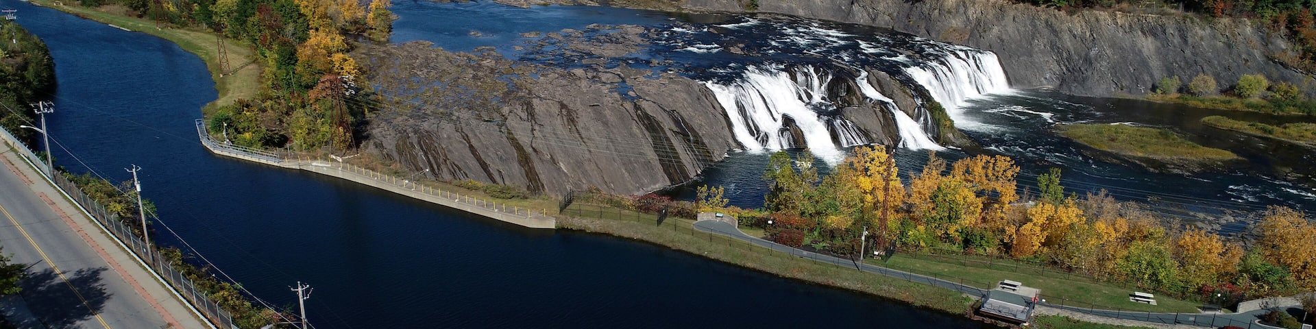 Aerial view of Cohoes Falls in Cohoes, New York