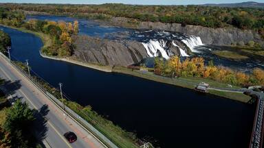 Aerial view of Cohoes Falls in Cohoes, New York