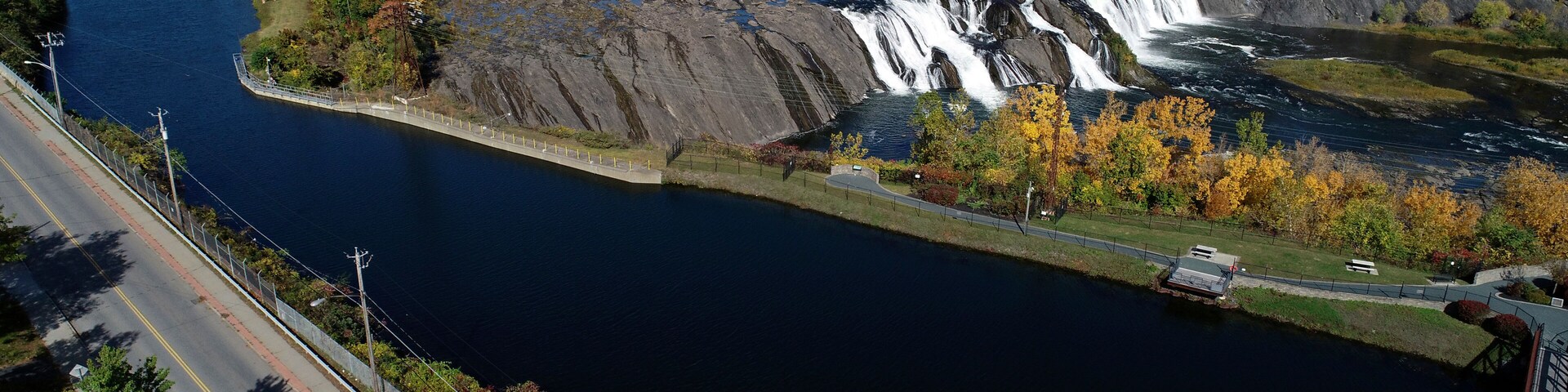 Aerial view of Cohoes Falls in Cohoes, New York
