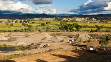Croplands, gravel piles, and terraces in the North Fork Valley near Hotchkiss, Colorado.