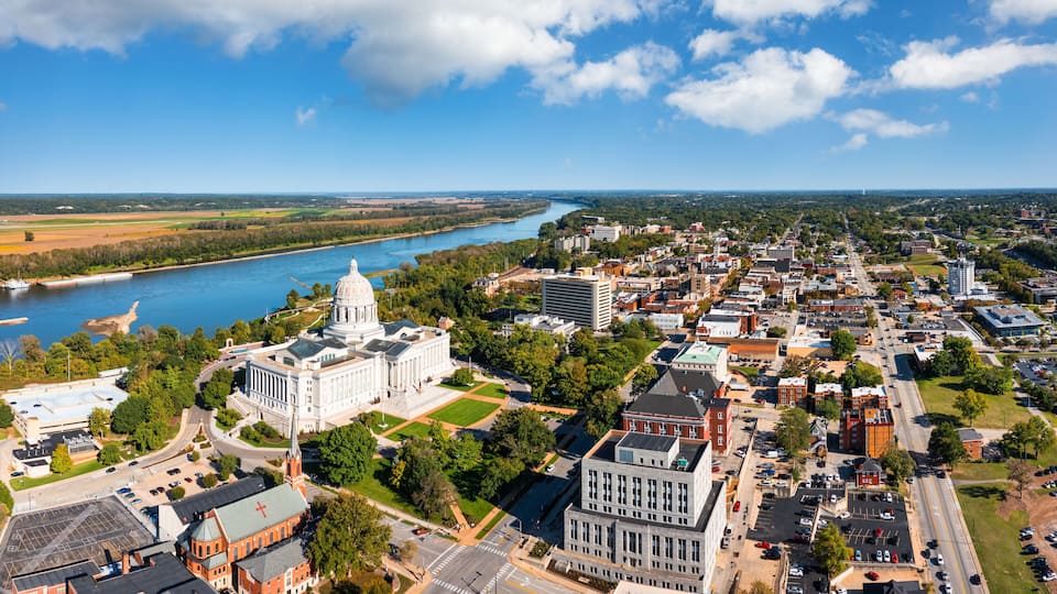 Aerial view of Jefferson City, Missouri. Jefferson City is the capital of the U.S. state of Missouri