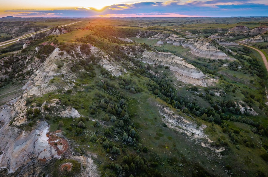 Scenic aerial view near Theodore Roosevelt National Park