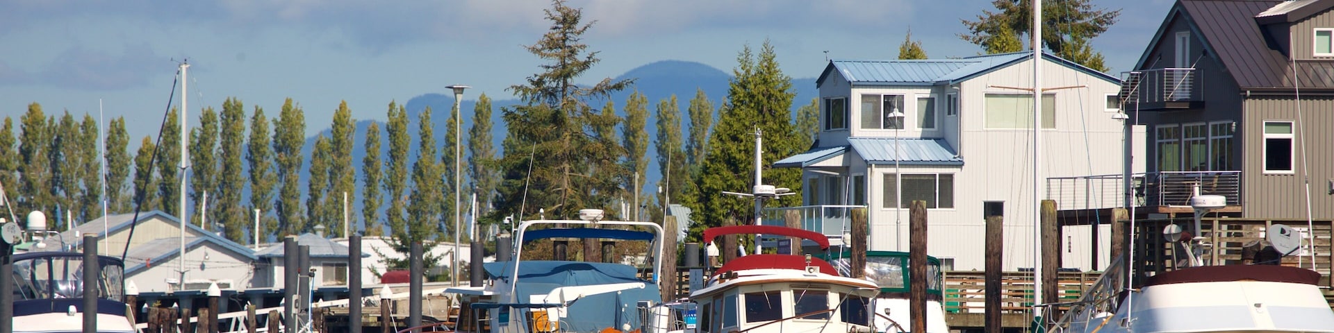 La Conner mostrando botes y una bahía o un puerto