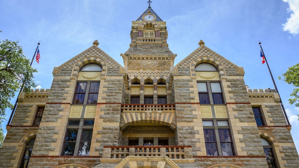 Town Square and Historic Fayette County Courthouse built in 1890. La Grange City in Fayette County in Southeastern Texas, United States