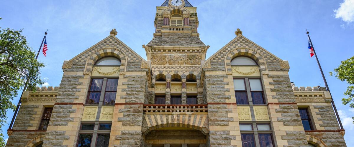 Town Square and Historic Fayette County Courthouse built in 1890. La Grange City in Fayette County in Southeastern Texas, United States