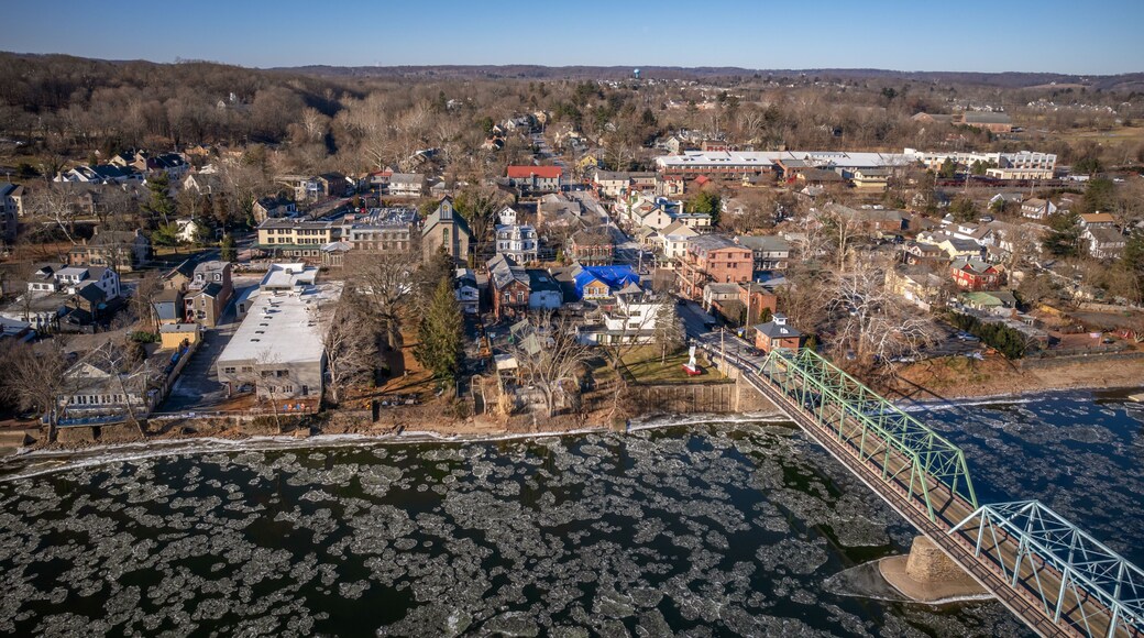 Aerial Drone of Lambertville New Hope in the Winter