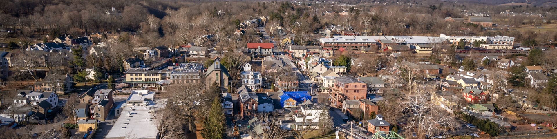 Aerial Drone of Lambertville New Hope in the Winter