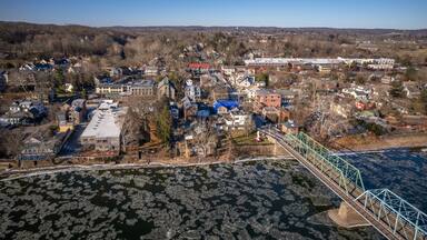 Aerial Drone of Lambertville New Hope in the Winter