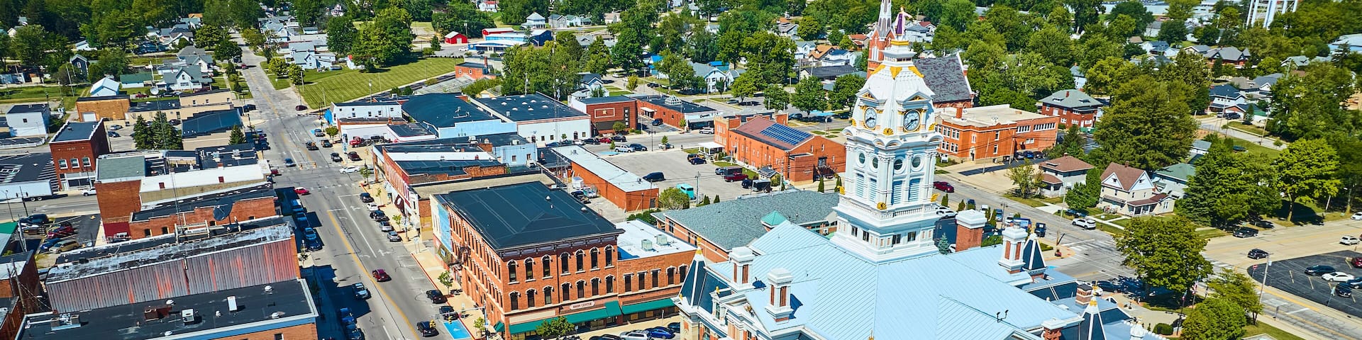 Aerial View of Henry County Courthouse and Downtown Napoleon Ohio