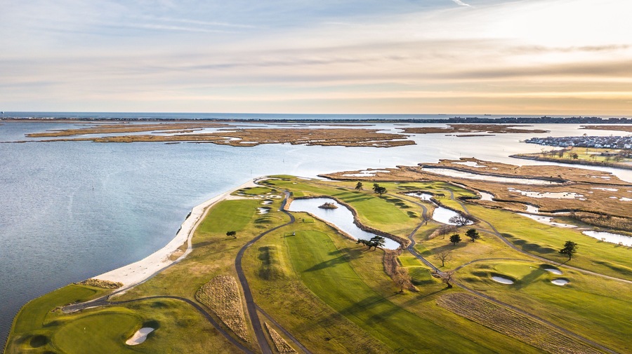 Aerial South Shore Long Island During Sunset