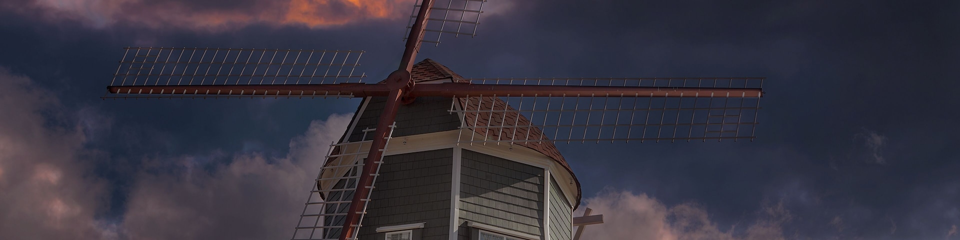Dutch Windmill in Lynden Washington State at colorful Sunset