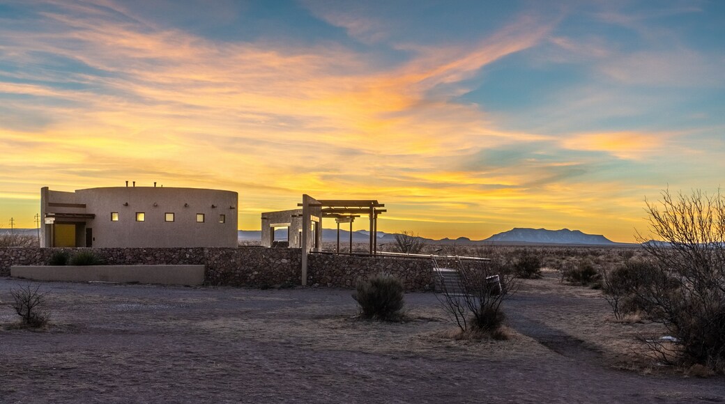 An observation platform and a service building for watching the strange lights at night, Marfa Lights Viewing Center, Texas