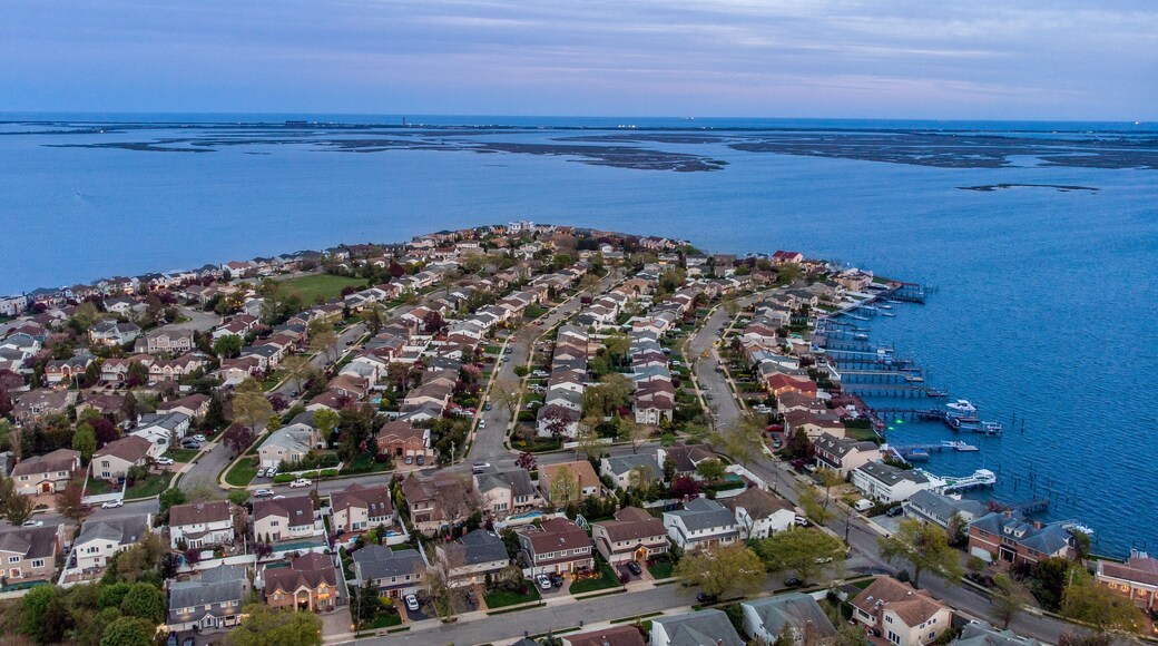 Aerial view of Merrick, Long Island at twilight