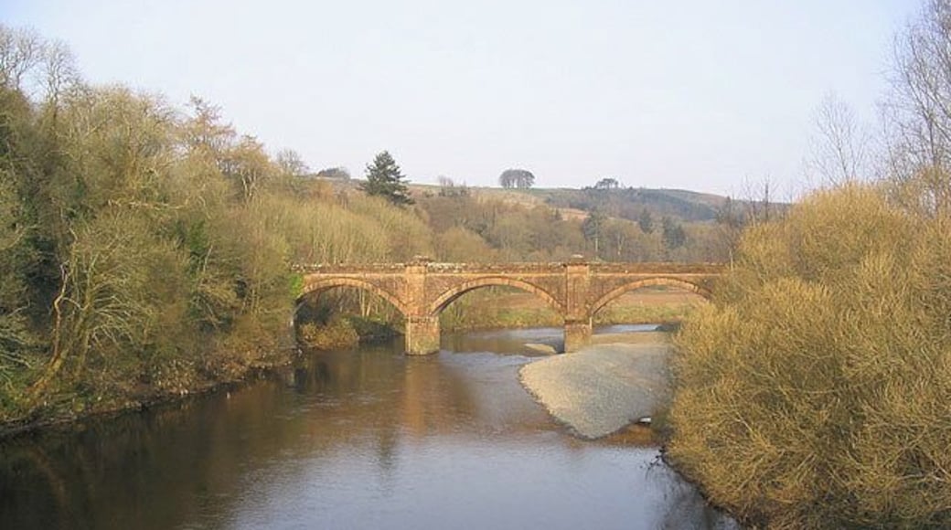 Auldgirth Bridge Spans the River Nith and closed to vehicular traffic. Viewed from the modern road bridge.