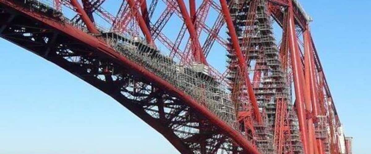 The Forth Rail Bridge Close up from the Zeebrugge ferry approaching Rosyth. The road bridge just visible in the distance.