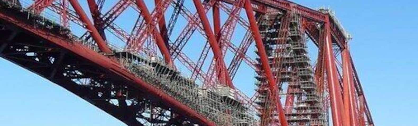 The Forth Rail Bridge Close up from the Zeebrugge ferry approaching Rosyth. The road bridge just visible in the distance.