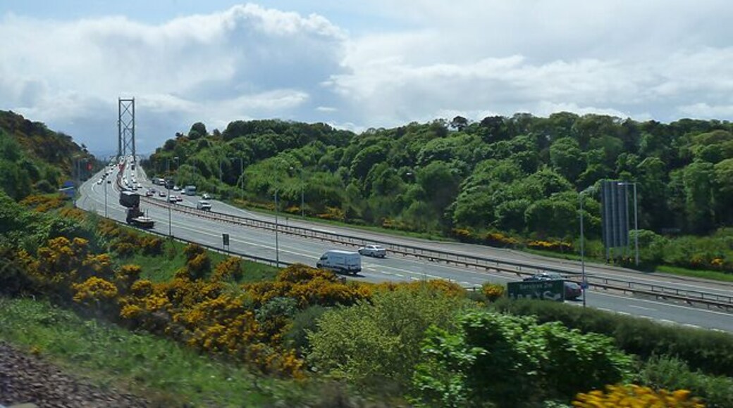 Forth Road Bridge head-on! This is the southbound approach to the Forth Road Bridge as seen from a southbound East Coast main line train heading for Edinburgh Haymarket.