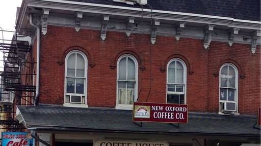 Wow. Another great coffee shop, this one in New Oxford, PA. Very good coffee and amazing donuts and pastries. Neat shops all around this circle in New Oxford. On our way to the Silverstone Inn & Suites. Try this one out if you can for sure.