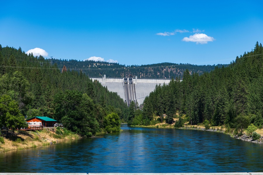 Landscape of the North Fork of the Clearwater River as it Flows from the Dworshak Dam near Orofino, Idaho, USA